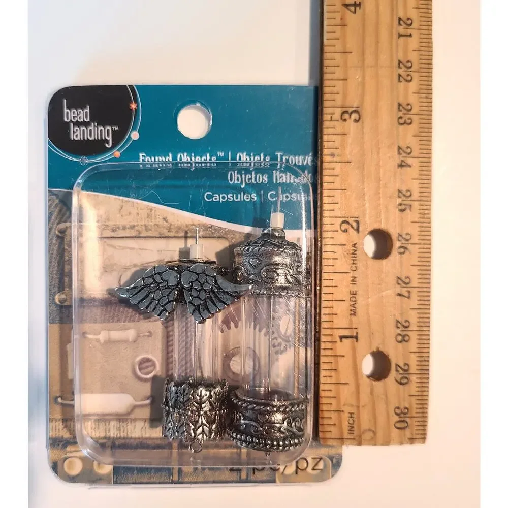Bead Landing Found Objects 2 Fillable Vials Jewelry Pendant Glass Tubes Capsules - Picture 2 of 3